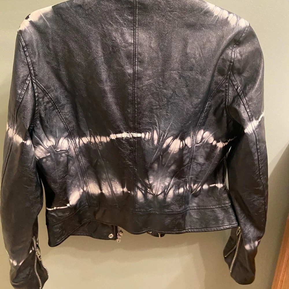 BLANKNYC black tie-dye faux leather moto jacket